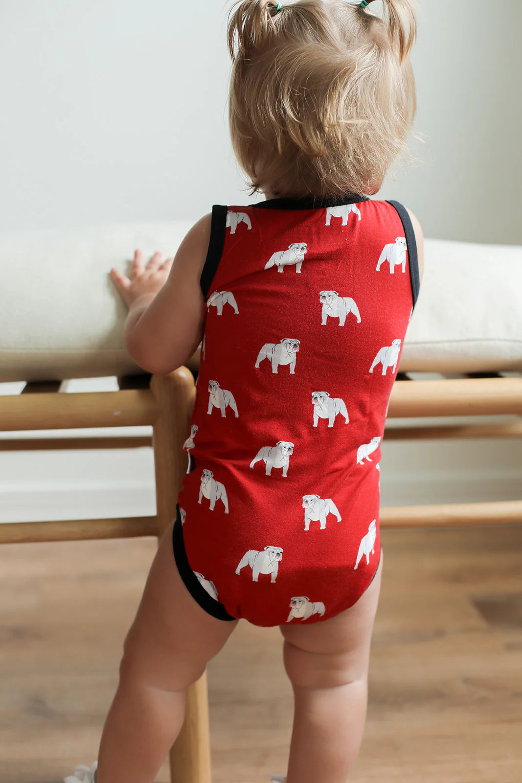Bamboo Henley Onesie with Snaps- Red Bulldog