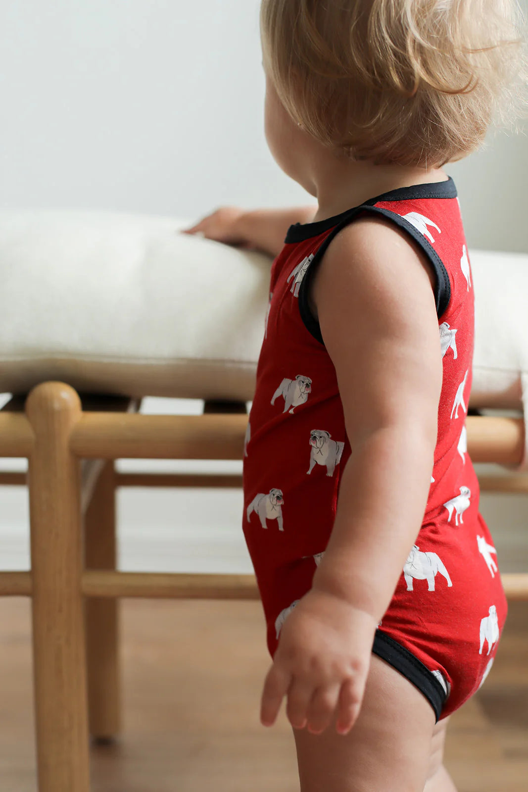 Bamboo Henley Onesie with Snaps- Red Bulldog