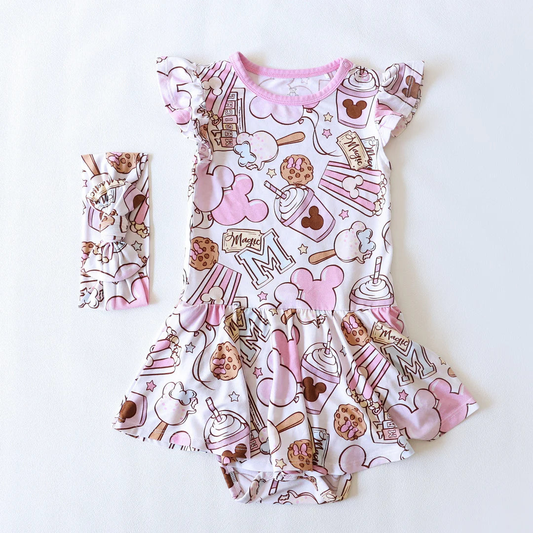 Bamboo Twirl Skirt Bodysuit with Headband- MICKEY MAGIC MUNCHIES