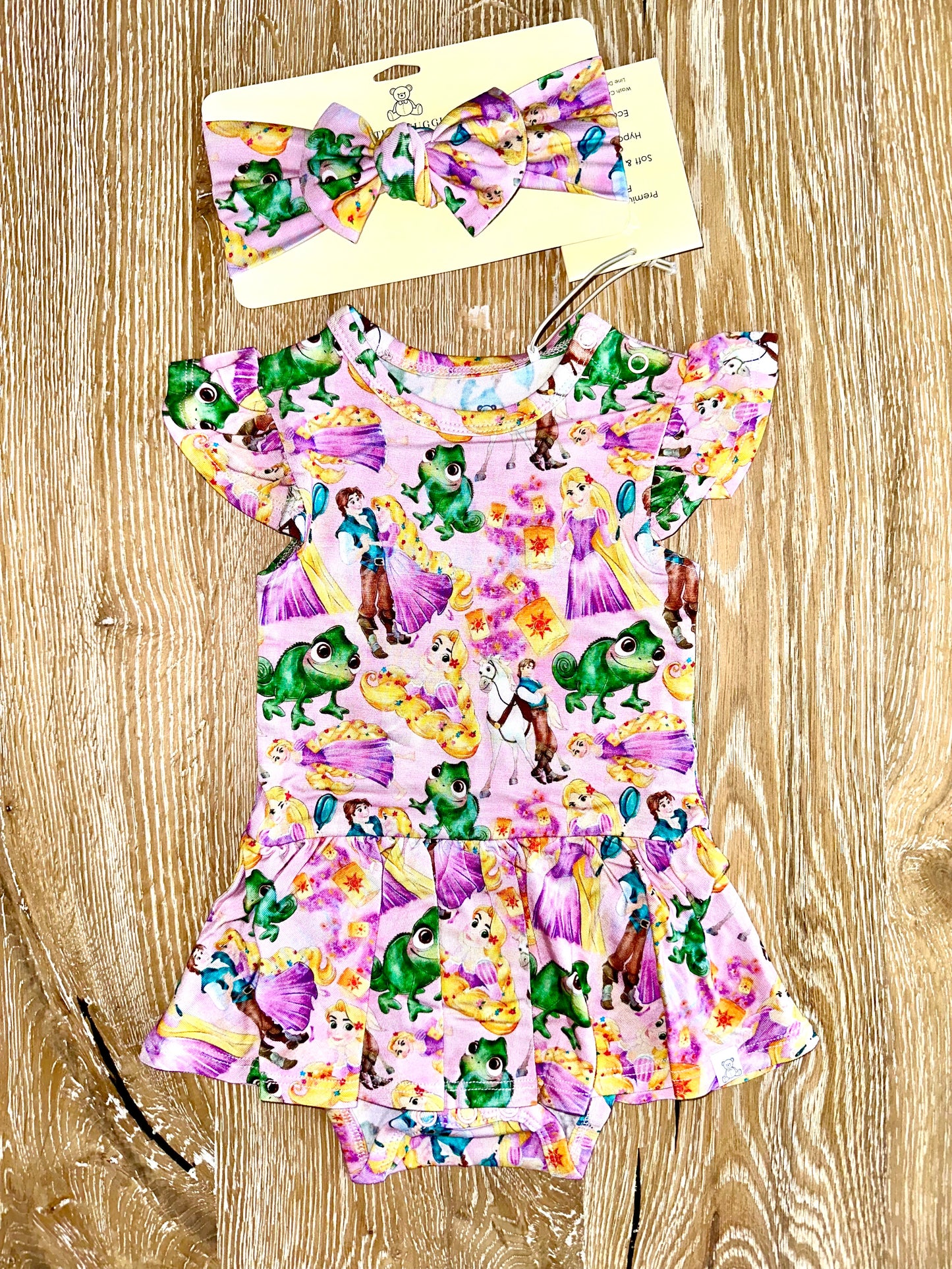 Bamboo Twirl Skirt Bodysuit with Headband (Claire)- SWEET THINGS TANGLED LOVE