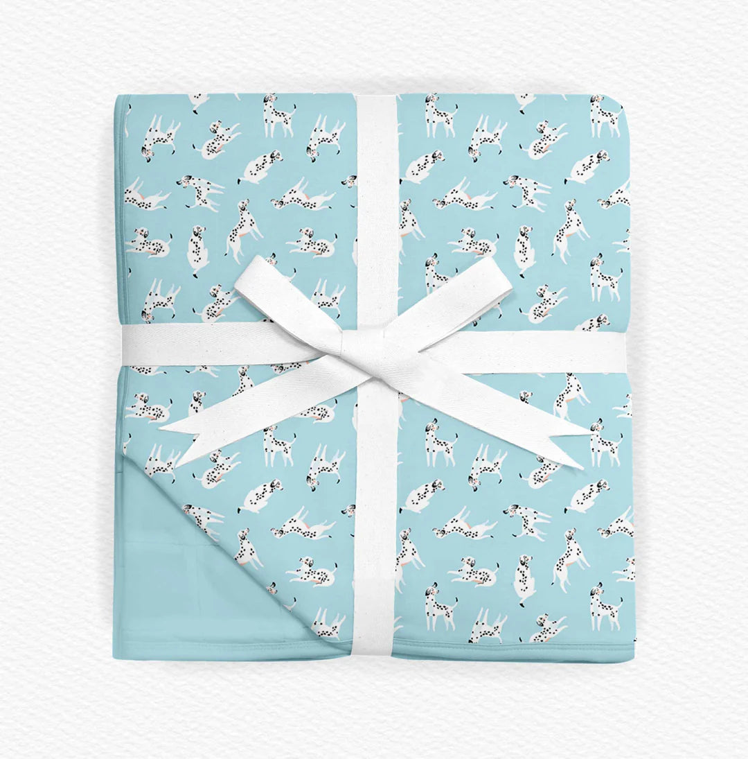 Bamboo Blanket- SMALL 40x40 Non Quilted 2 Layer- BEAUTIFULLY BOLD BLUE DALMATIONS