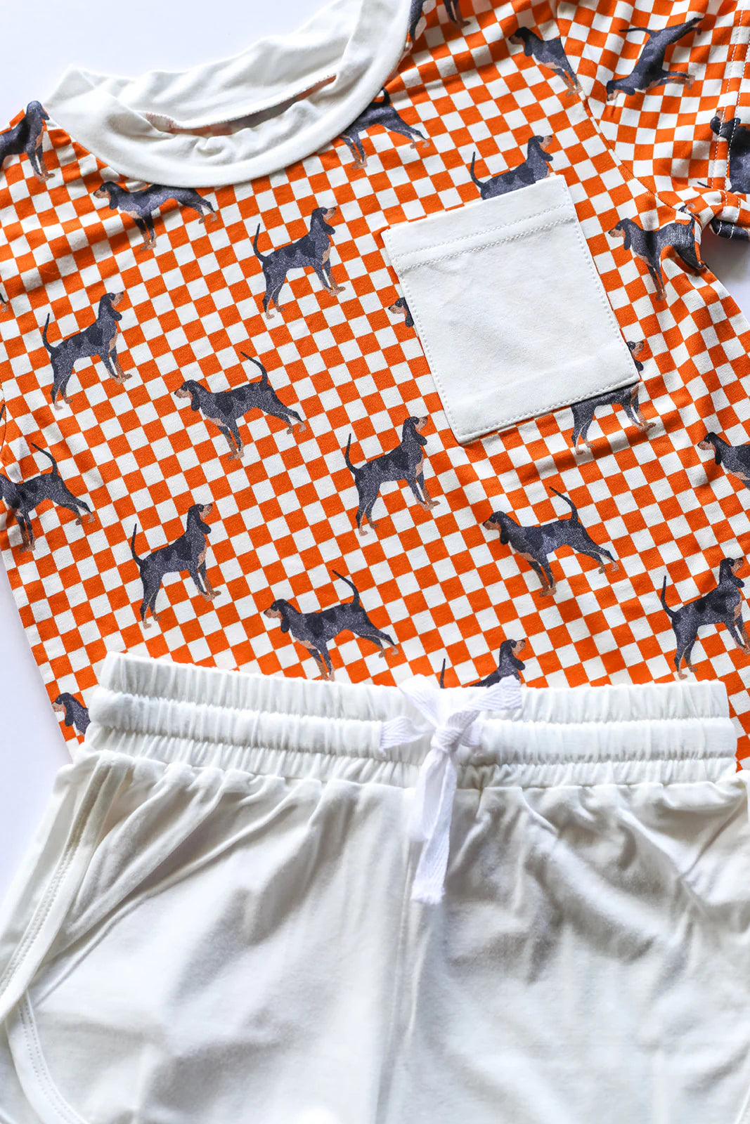 Bamboo Varsity T-Shirt & Short Set- COONHOUND Orange & White Checker