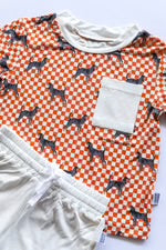 Bamboo Varsity T-Shirt & Short Set- COONHOUND Orange & White Checker