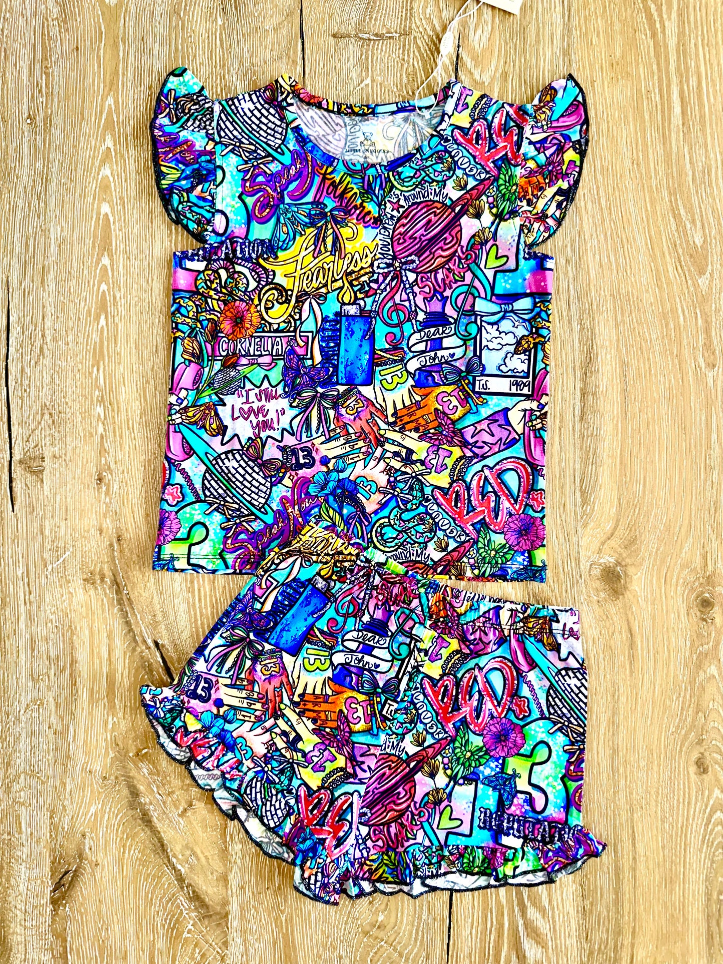 Bamboo Flutter Sleeve & Shorts Lounge Set- SUMMER LOVE FEARLESS TS TAYLOR