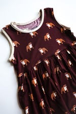 Bamboo Tiered Twirl Dress with Pockets- MAROON BULLDOG