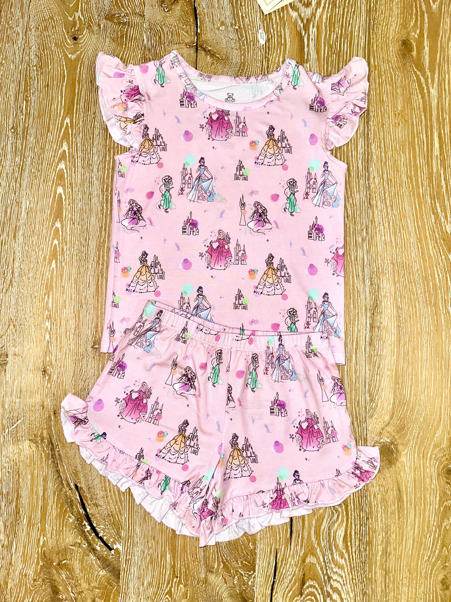 Bamboo Flutter Sleeve & Shorts Lounge Set (OLIVIA)- MAGICAL PRINCESS CASTLES