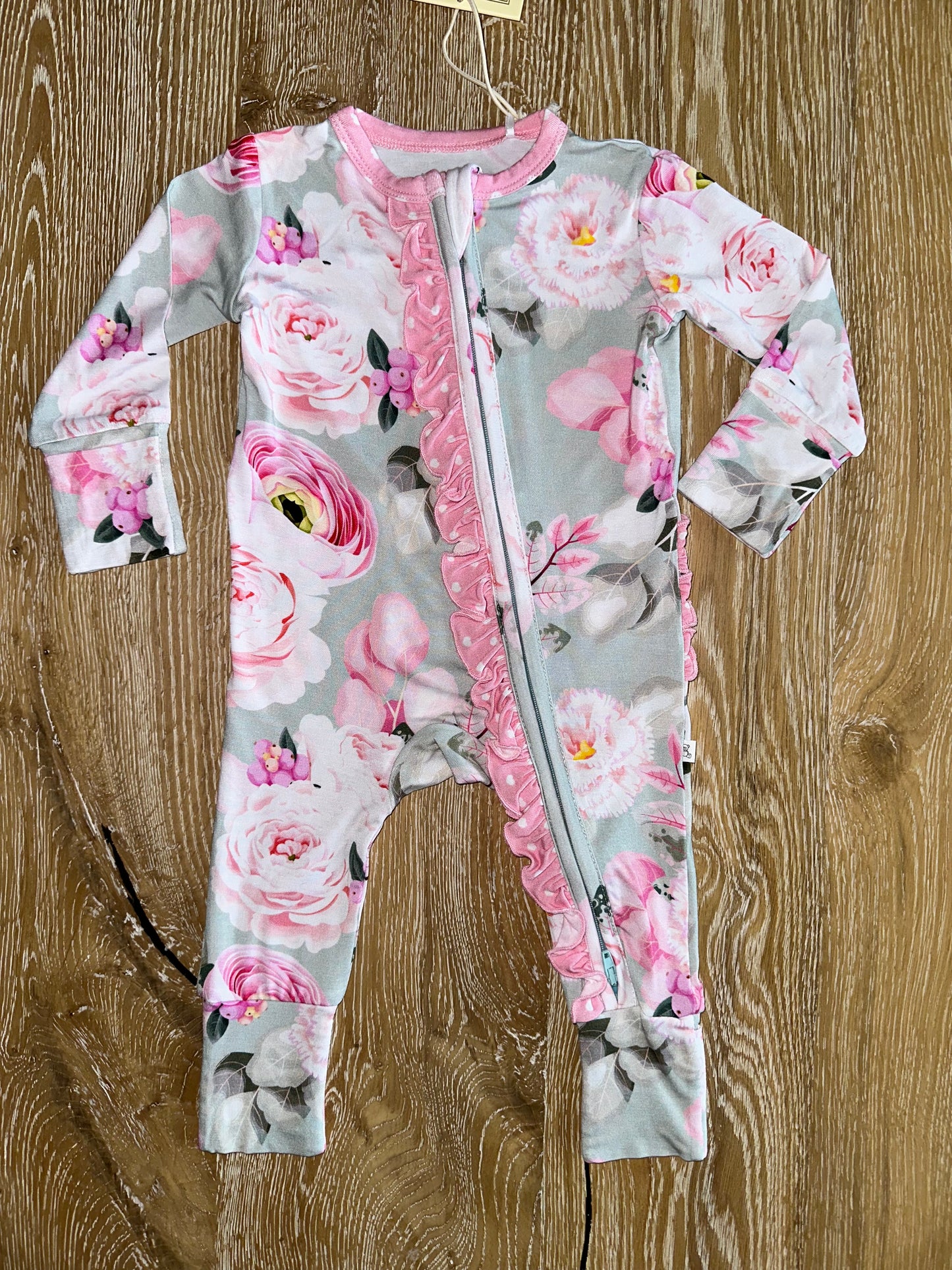 Bamboo Ruffle Zipper Romper- SPRING BLOSSOMS