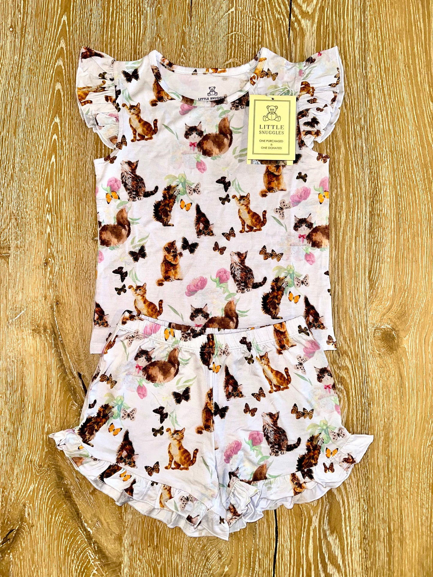 Bamboo Flutter Sleeve & Shorts Lounge Set (OLIVIA)- SIMPLE THINGS PLAYFUL KITTENS