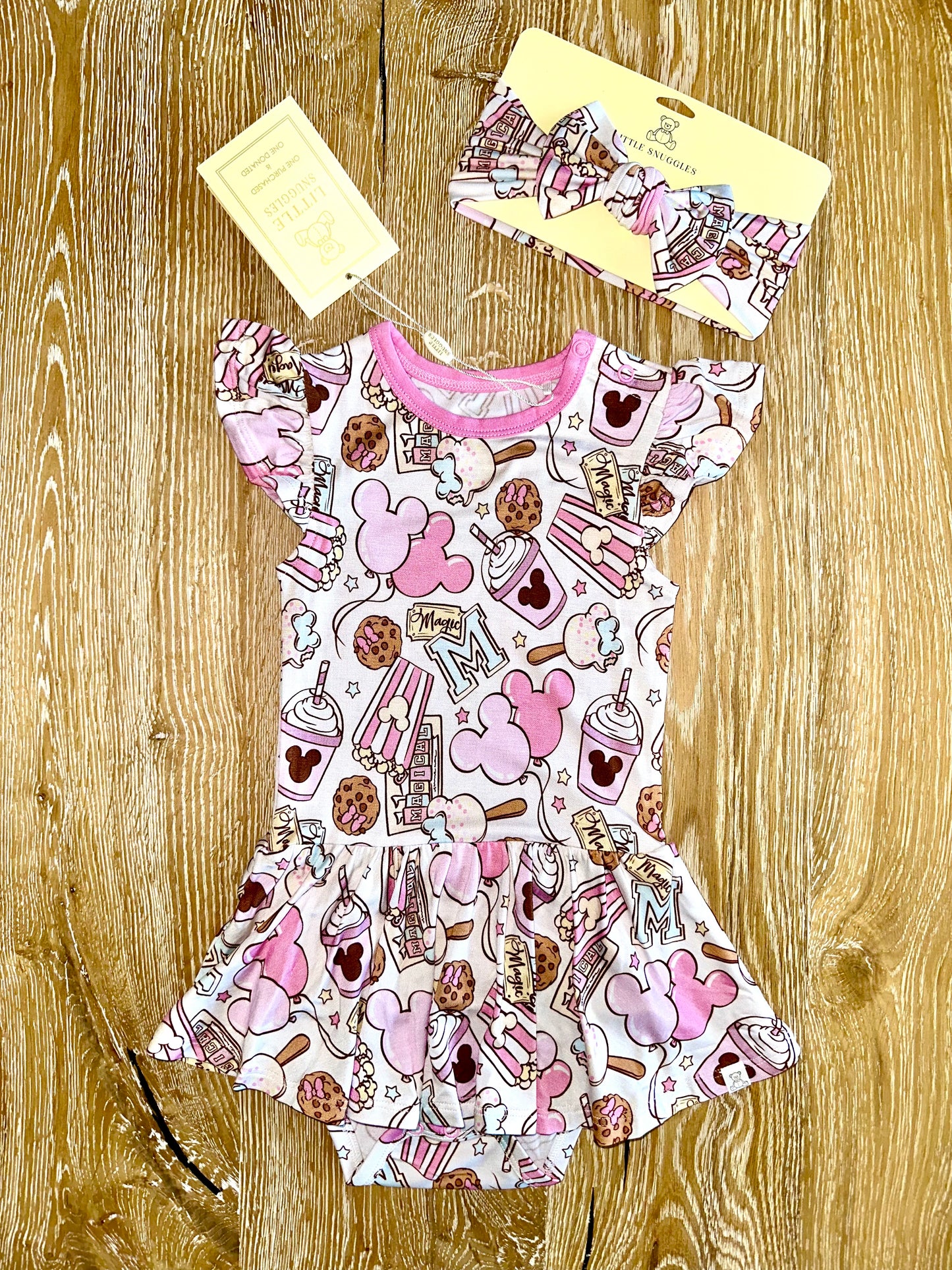Bamboo Twirl Skirt Bodysuit with Headband- MICKEY MAGIC MUNCHIES
