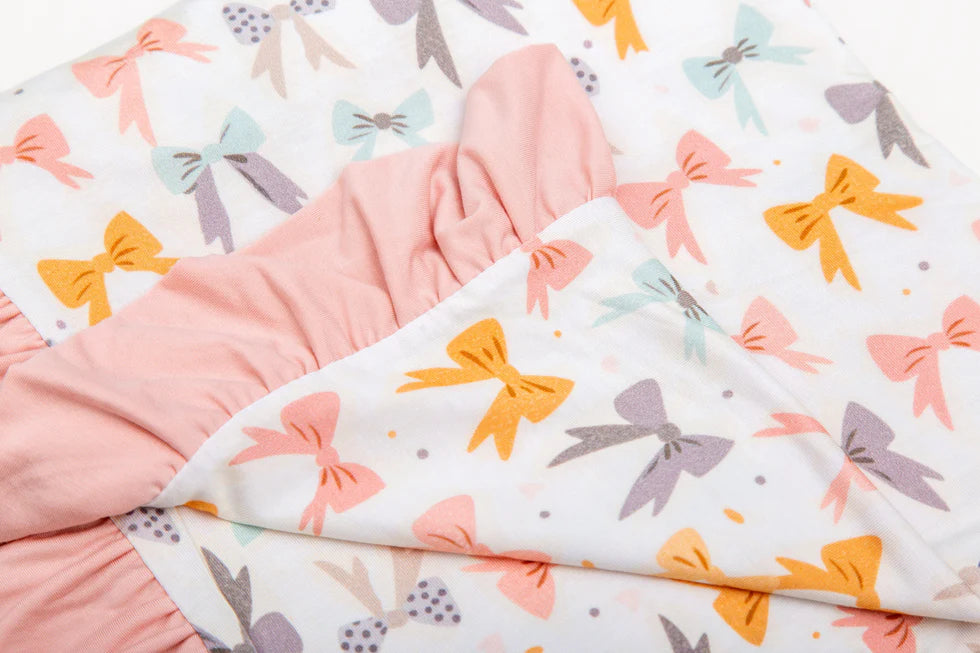 2 Layer 40X40 Ruffled Bamboo Blanket- BLOOMING BOWS