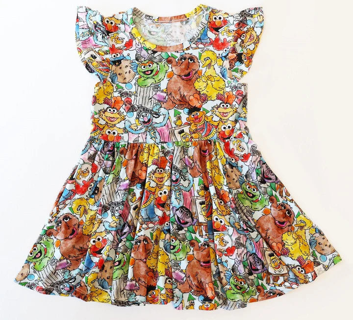 Bamboo Twirl Dress- FLUFFY FRIENDS SUNNY STREET