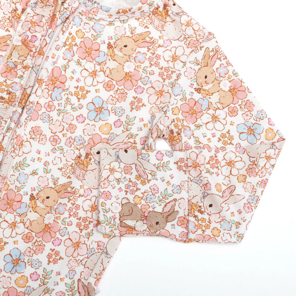 Bamboo Ruffle Zipper Romper (IVY)- BLOSSOM BUNNIES