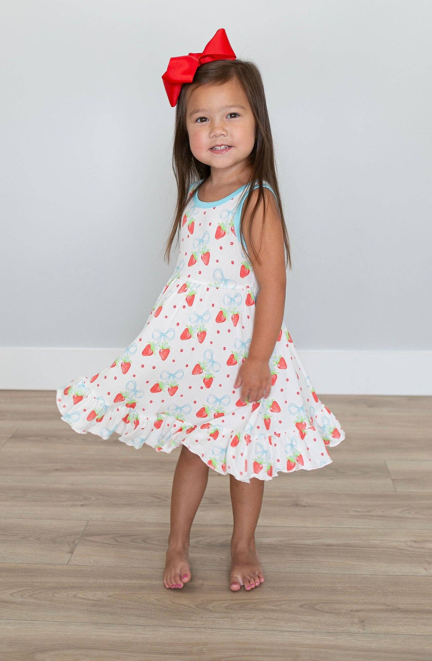 Strawberries and Bows Razorback Twirl Dress