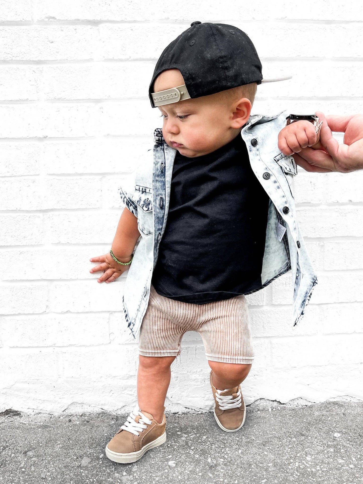 ACID WASH BIKER SHORTS - CAMEL: 18/24M