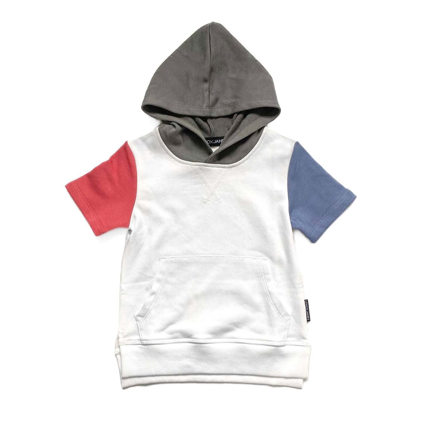 SHORT-SLEEVE HOODED SWEATSHIRT - RWB COLOR BLOCK: 2T
