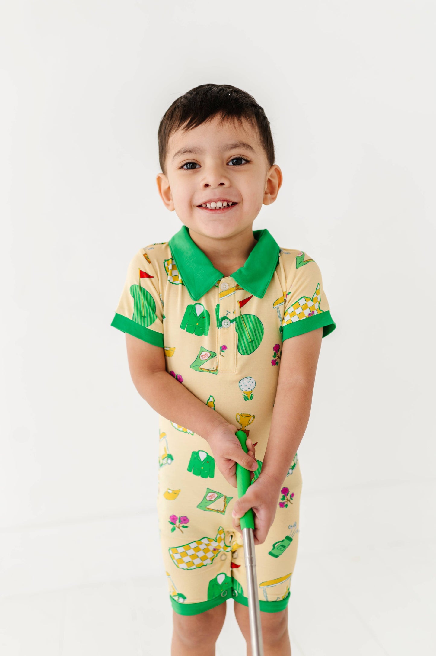 Green Jacket Dreams Collared Shorties: 3-6 Months