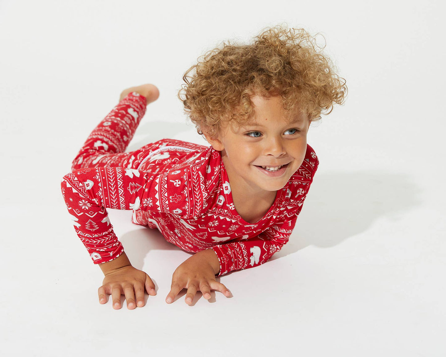 Christmas Pajamas: Polar Isle Red Bamboo Kids Two-Piece Set: 7/8Y