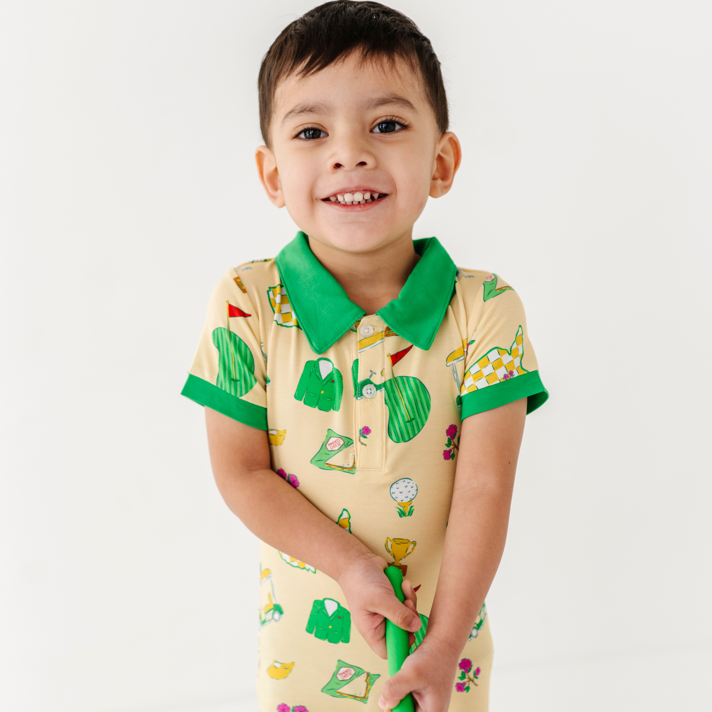 Green Jacket Dreams Collared Shorties: 3-6 Months
