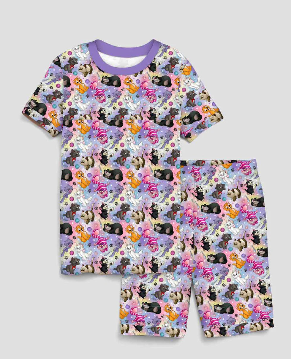 Bamboo Short Sleeve Shorts Lounge Set (Bentley)- DAZZLING DUOS PURRFECT CATS