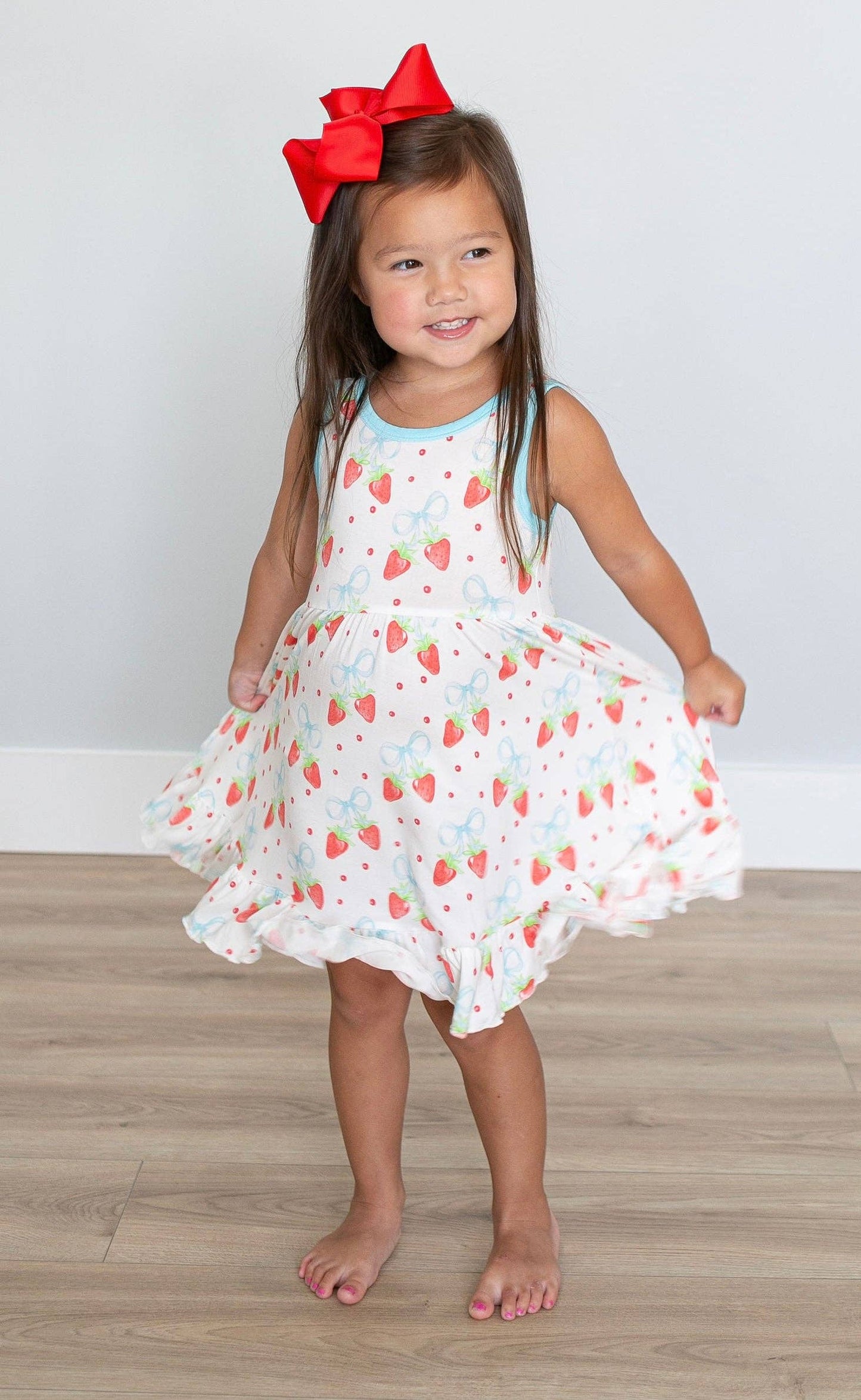 Strawberries and Bows Razorback Twirl Dress