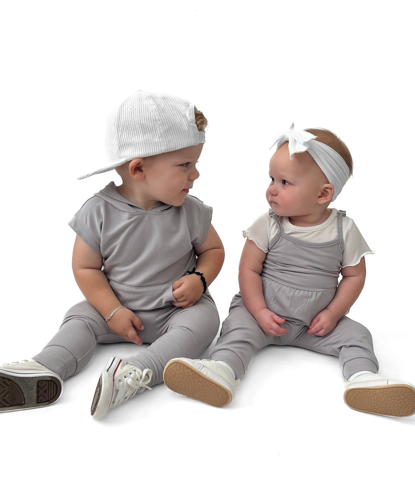 BAMBOO ADJUSTABLE PANTS ROMPER - FROST: 18-24M