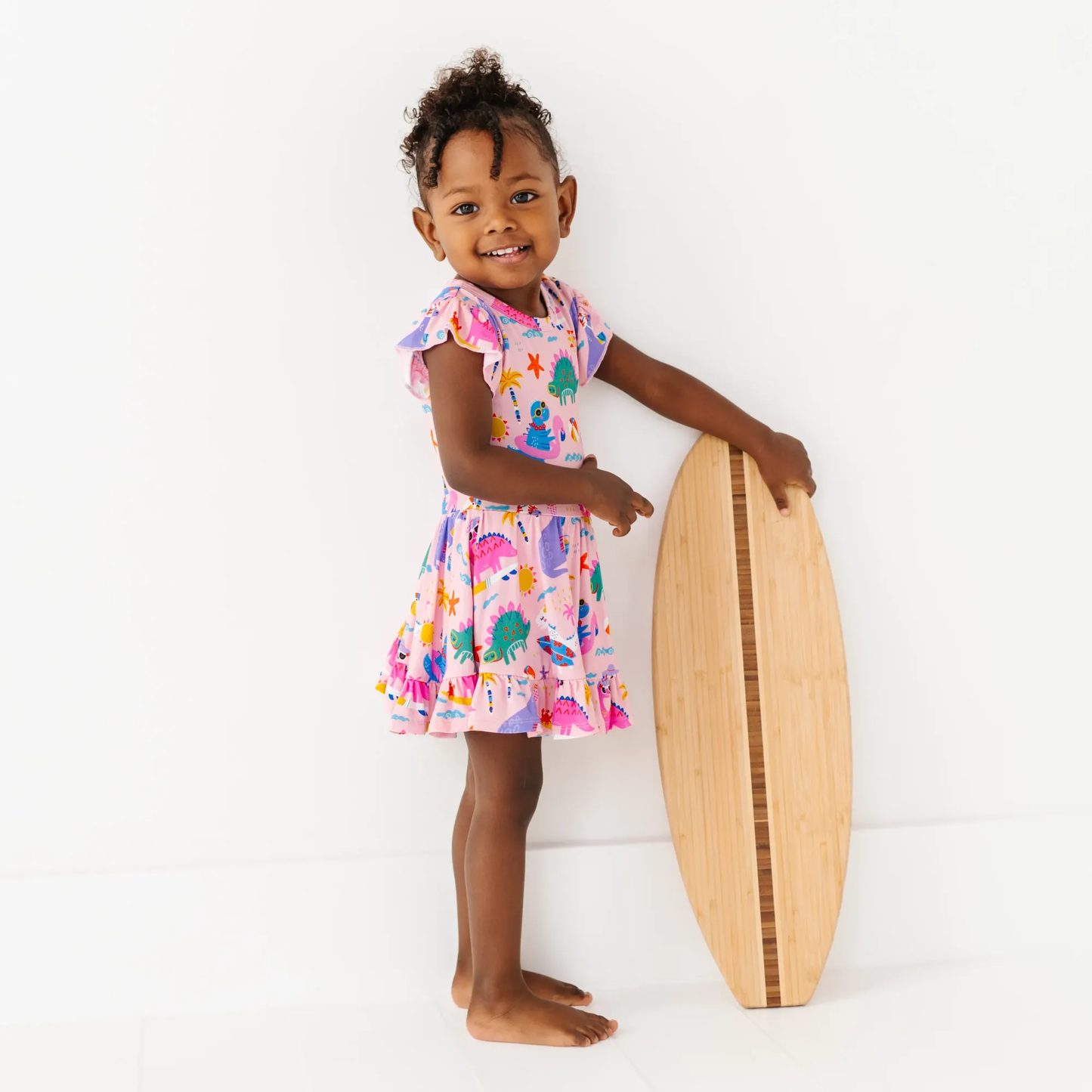 Pink Dino Baby Twirl Dress: 2T