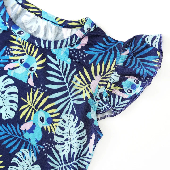 Bamboo Flutter Sleeve & Shorts Lounge Set (OLIVIA)- FLUFFY FRIENDS OHANA