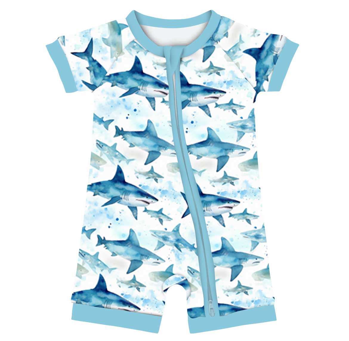 Bamboo Shorty Romper-SWEET SUMMER SHARK ATTACK