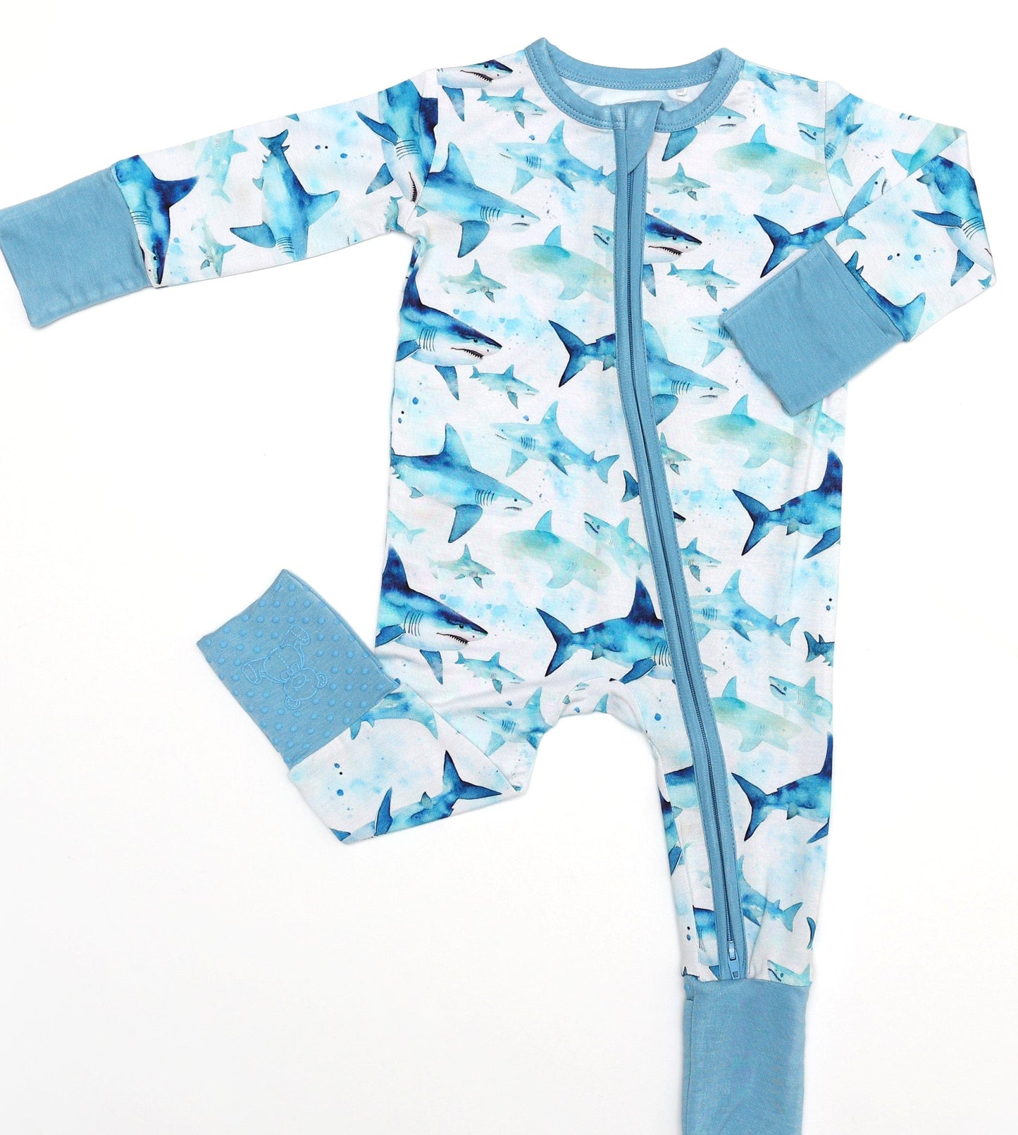 Bamboo (Connor) Zippy Romper-SWEET SUMMER SHARK ATTACK