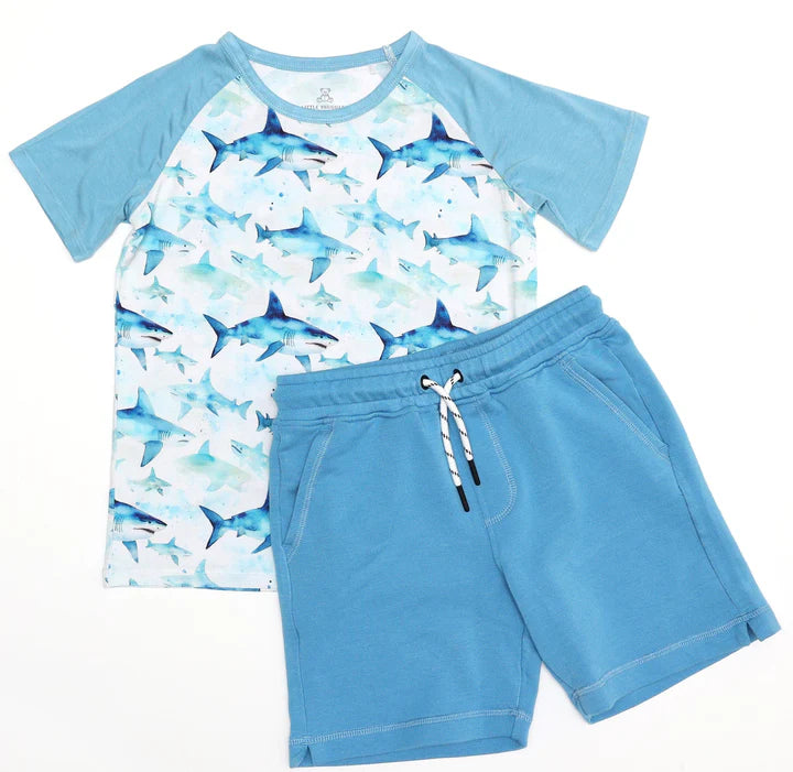 Bamboo Short Sleeve & Short Set (KNOX)- SWEET SUMMER SHARK ATTACK