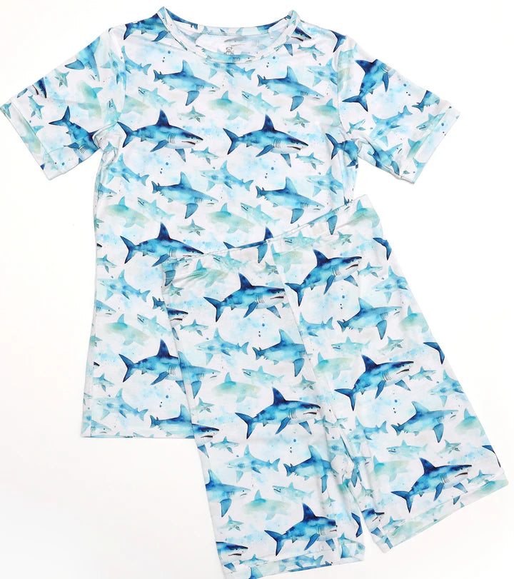 Bamboo (Bentley) Short Sleeve Shorts Lounge Set- SWEET SUMMER SHARK ATTACK