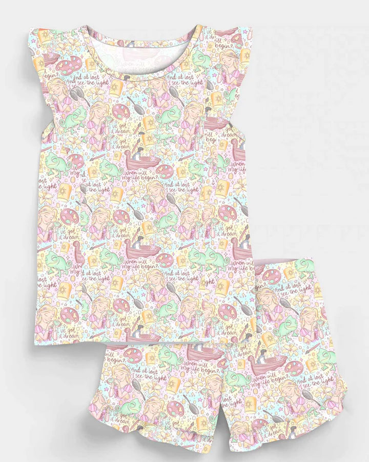 Bamboo Flutter Sleeve & Shorts Lounge Set (OLIVIA)- LAZY DAYS TANGLED UP