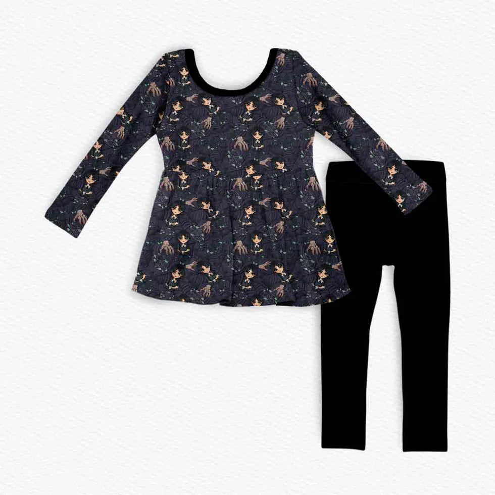 Bamboo Long Sleeve & Pants Peplum Set- VERY SCARY WEDNESDAY