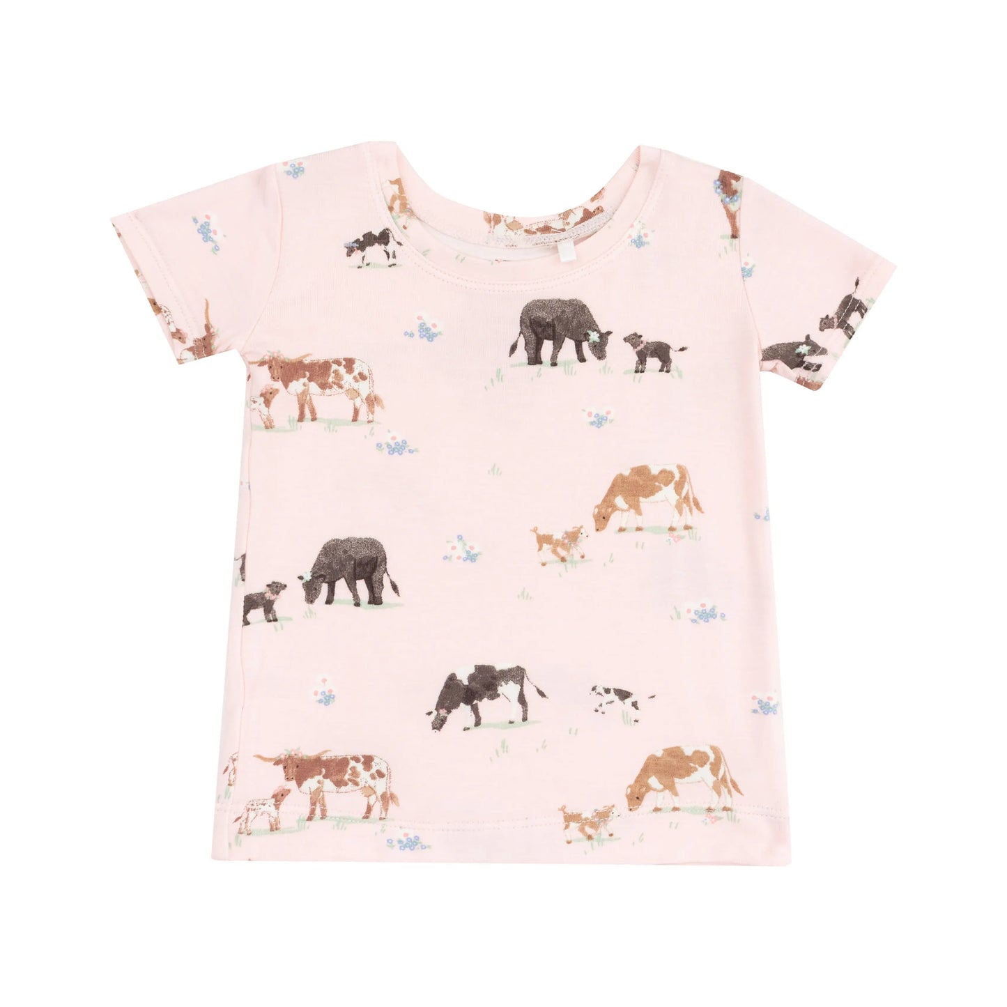Short Sleeve and Shorts 2pc Pajama Set- COW FAMILIES PINK
