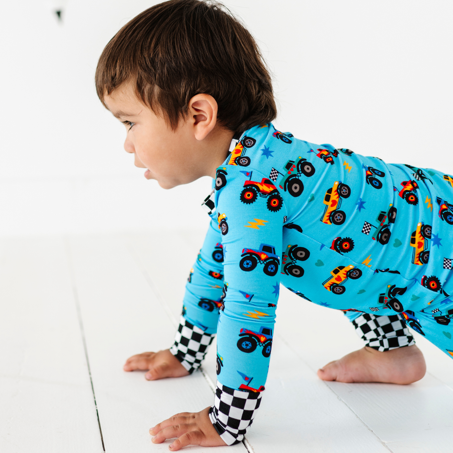 Blue Monster Trucks Kids Pajamas: 9/10Y