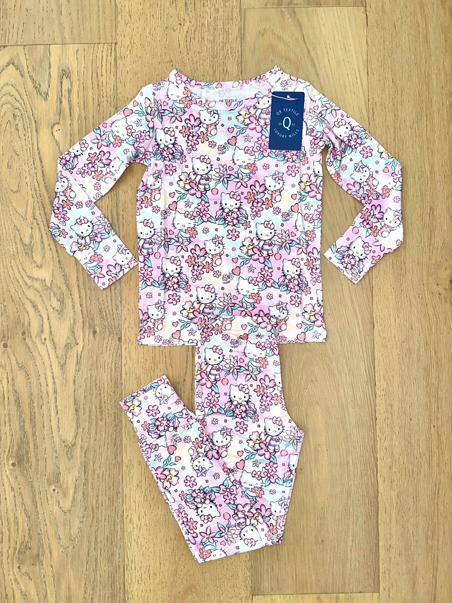 Bamboo (Willow) Long Sleeve Lounge Set- HELLO FLORAL KITTY