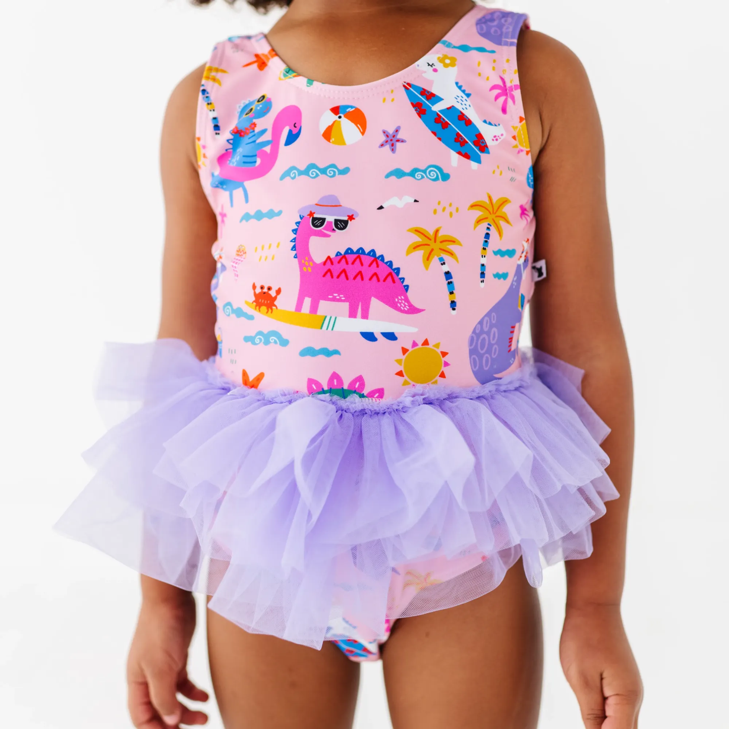 Pink Dino Girls Swimsuit With Tutu: 4T