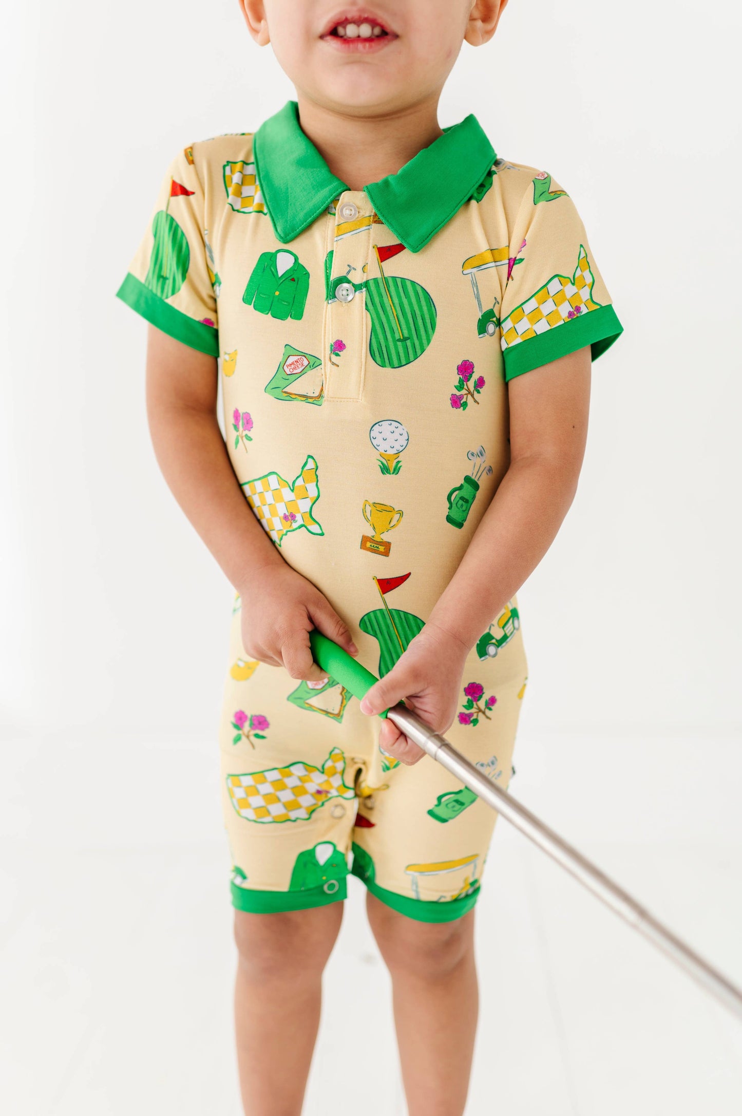 Green Jacket Dreams Collared Shorties: 3-6 Months