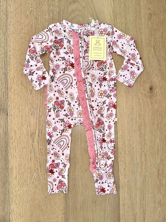 Bamboo Ruffle Zipper Romper (IVY)- BOHO MUSHROOM HELLO KITTY