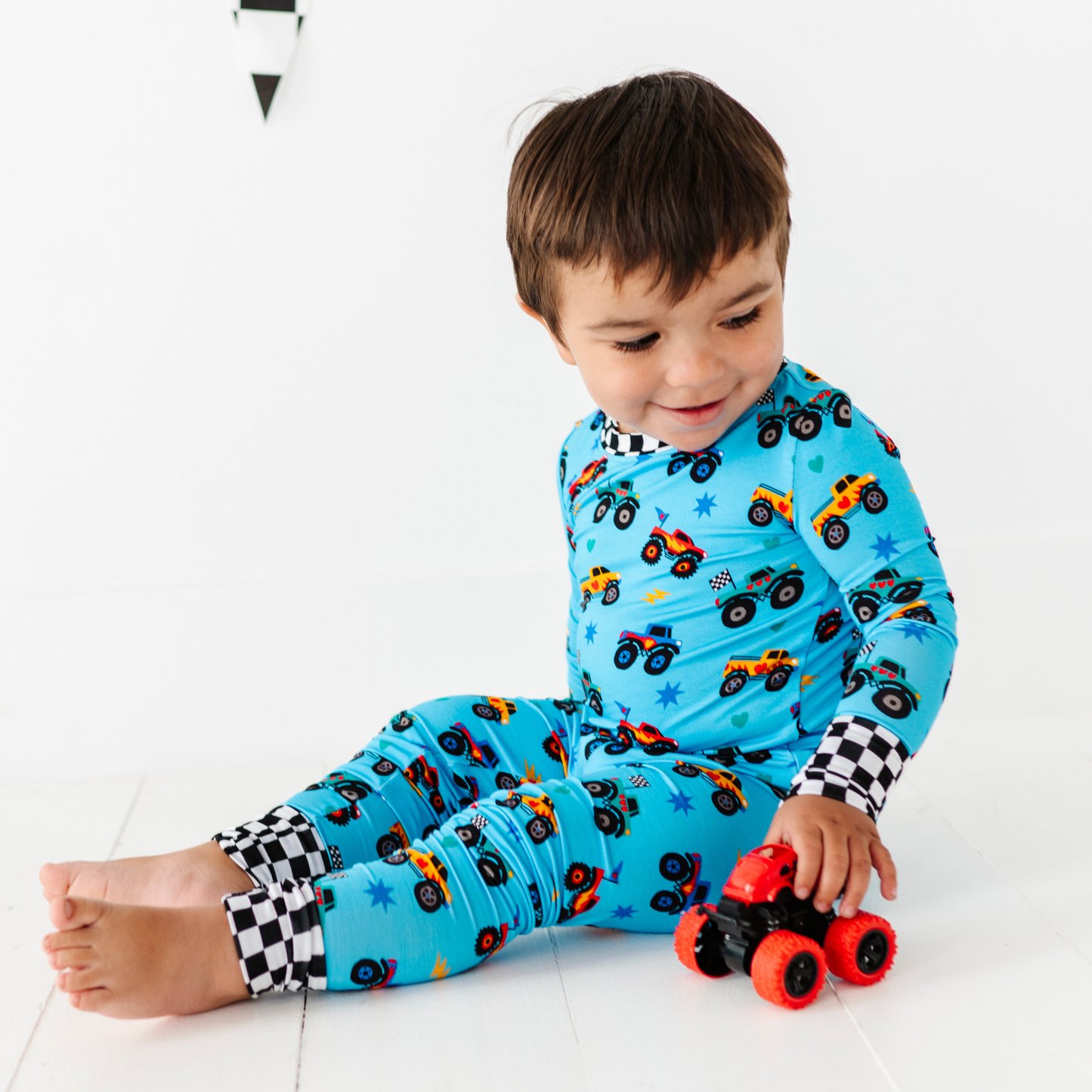 Blue Monster Trucks Kids Pajamas: 9/10Y