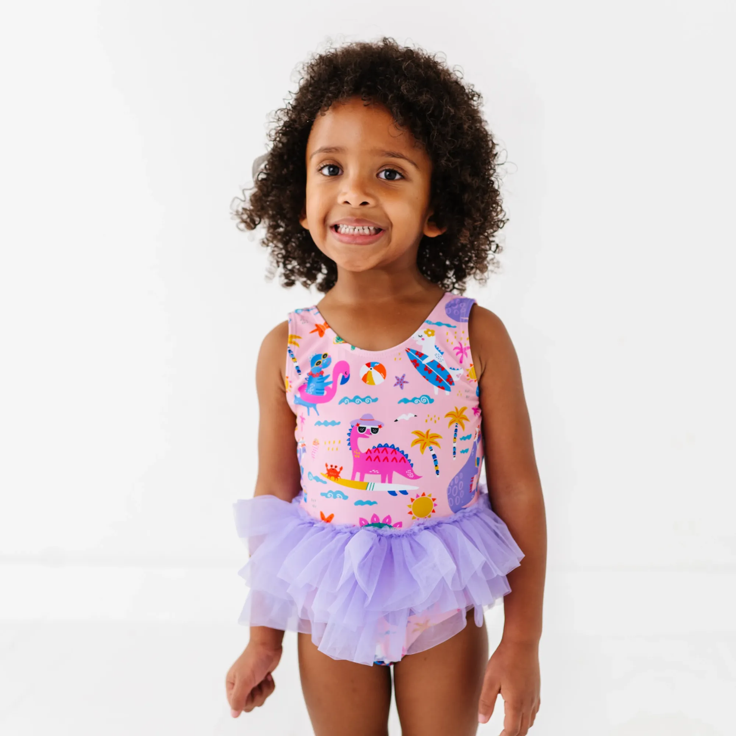 Pink Dino Girls Swimsuit With Tutu: 5/6