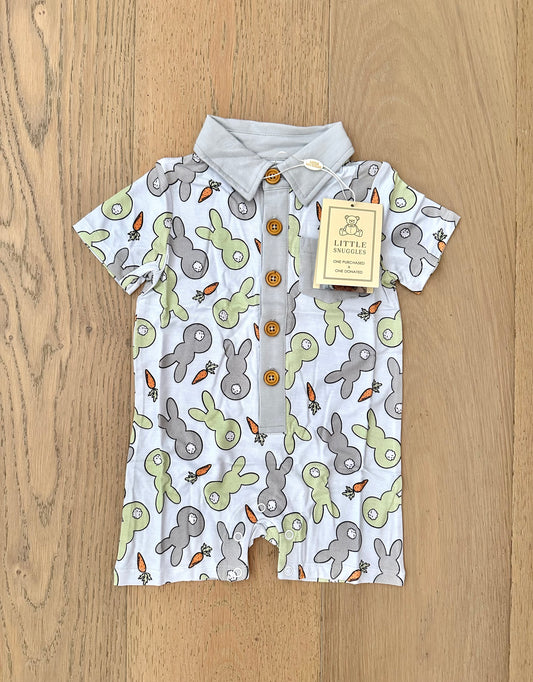Bamboo Button Up Romper- BOHO BLUE BUNNY