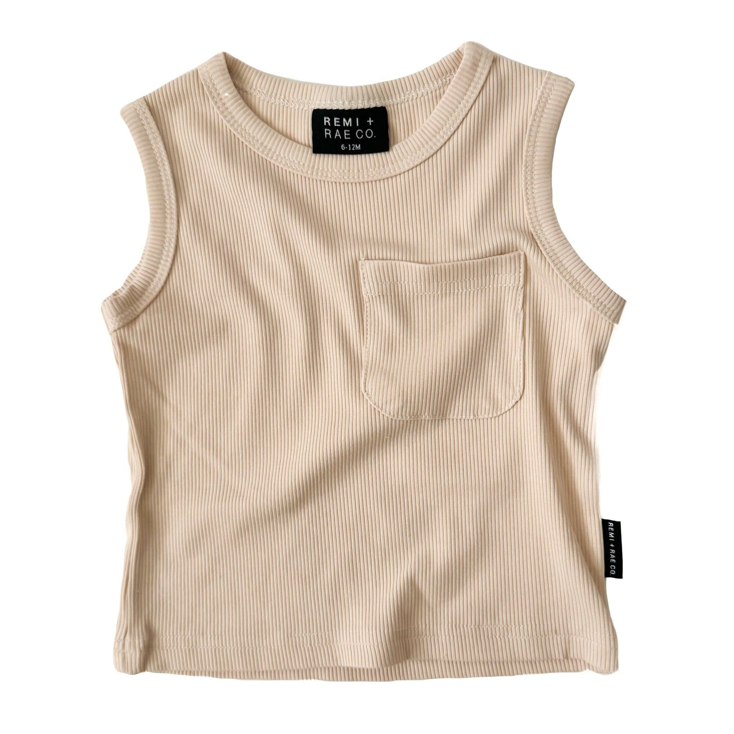 BAMBOO RIBBED POCKET TANK - SAND: 6-12M