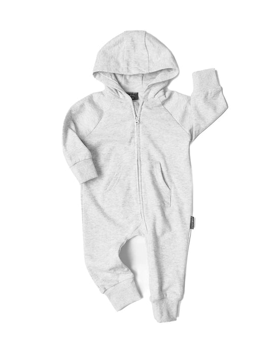 Hoodie Zip Romper- LIGHT HEATHER GREY