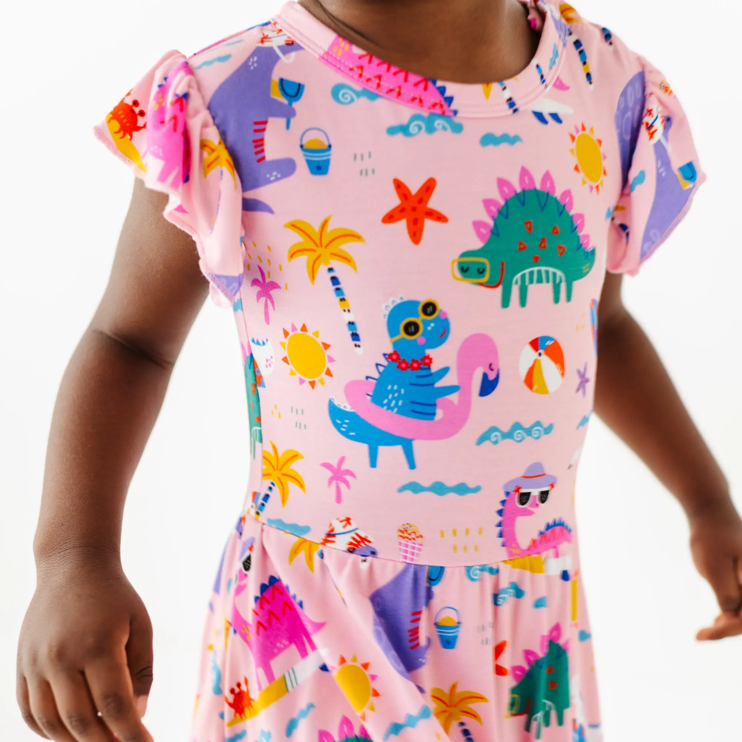 Pink Dino Baby Twirl Dress: 2T