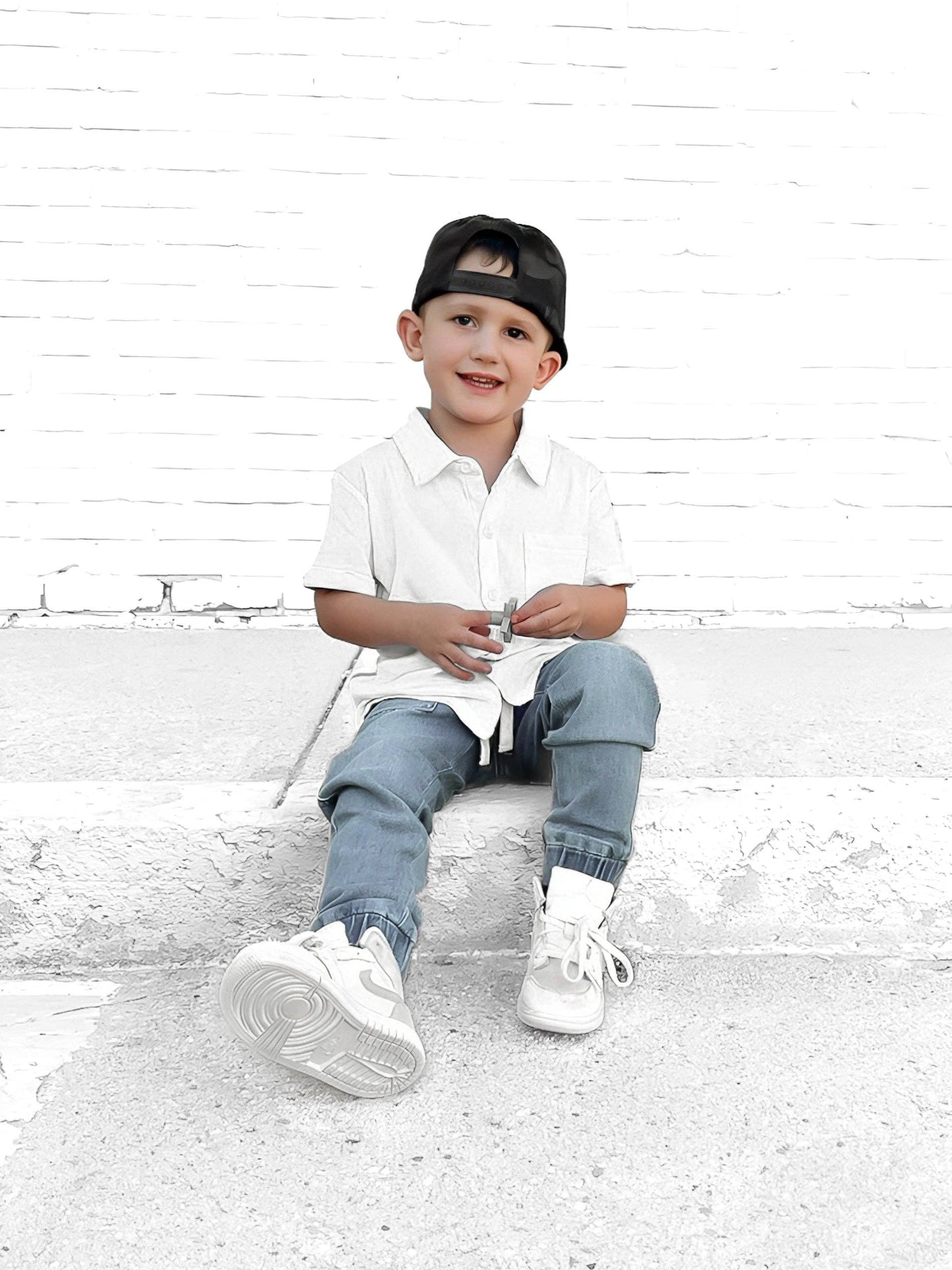 BAMBOO RIBBED BUTTON UP - WHITE: 5T