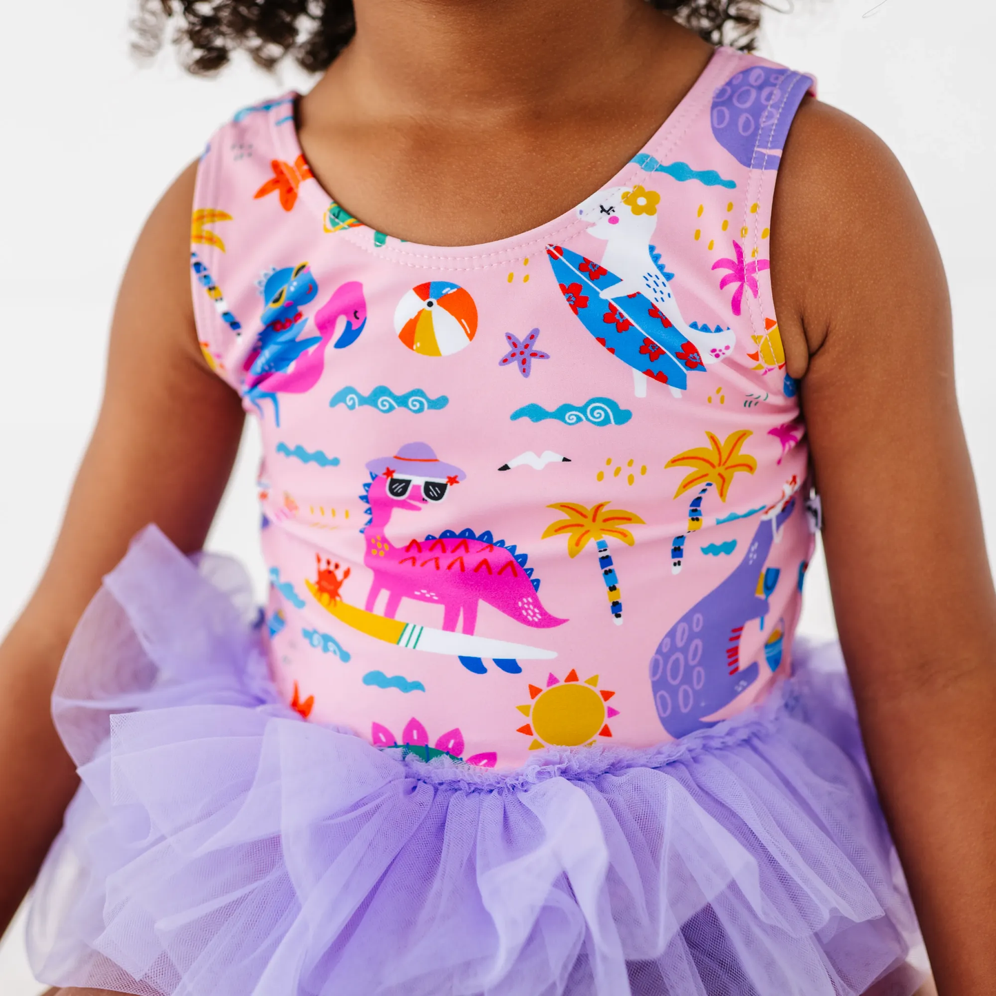 Pink Dino Girls Swimsuit With Tutu: 4T