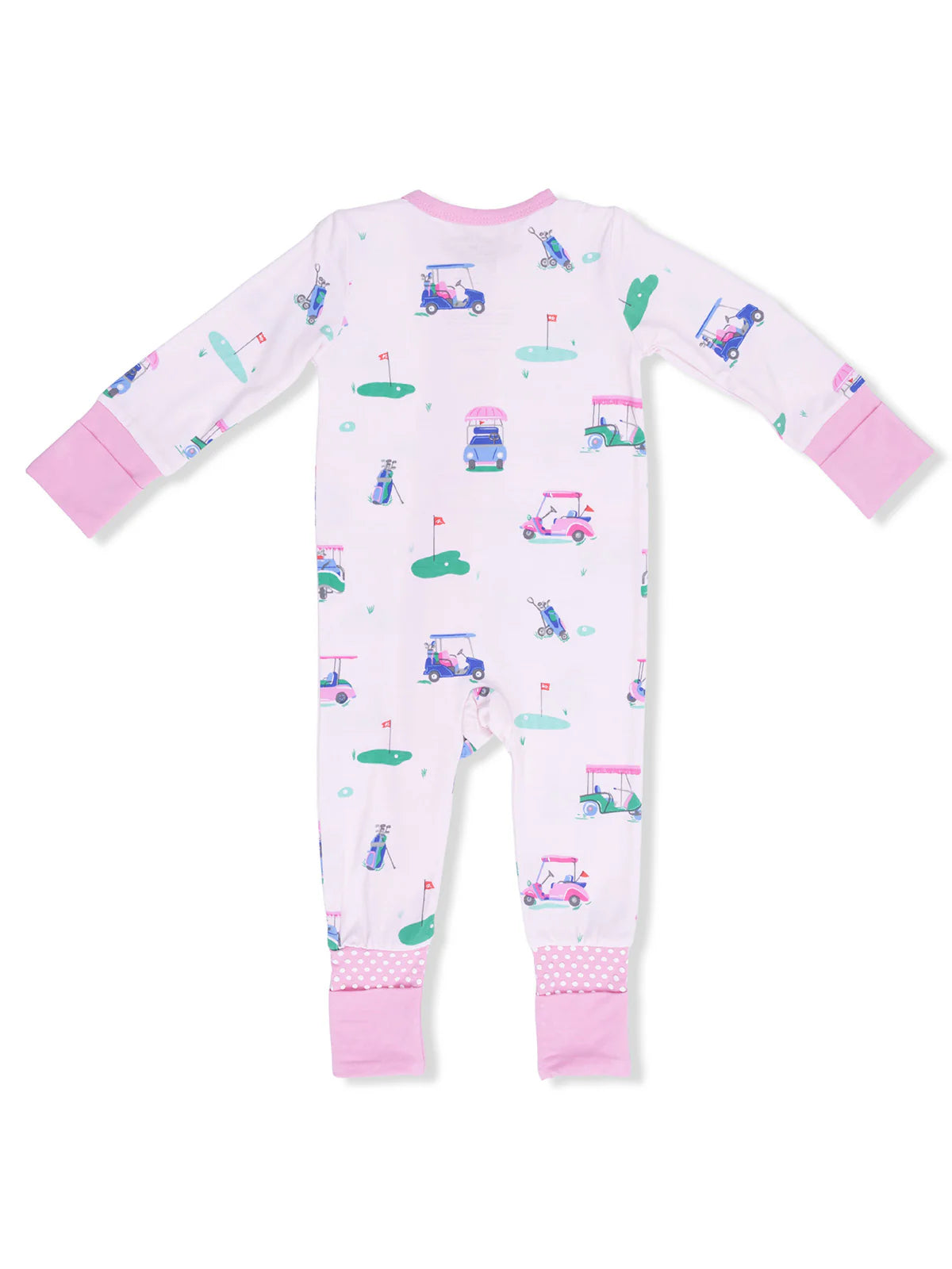 2 Way Zipper Convertible Romper- VINTAGE GOLF CARTS PINK