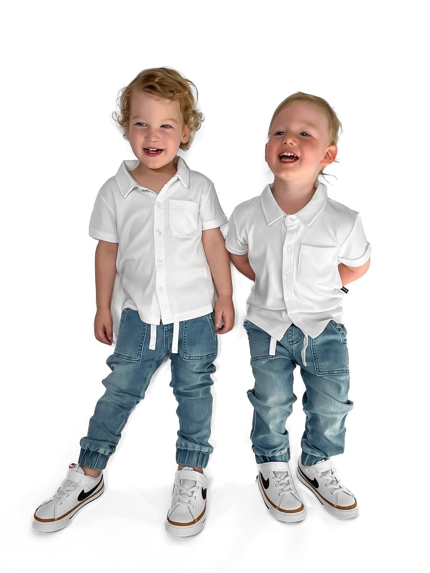 BAMBOO RIBBED BUTTON UP - WHITE: 18-24M
