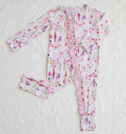 Bamboo Ruffle Zippy Romper (IVY)- MERRY & BRIGHT SUGAR PLUM